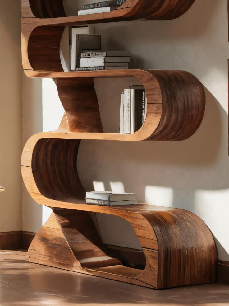 Modern Bookshelf With Curved Design For Living Room Lynnsnail