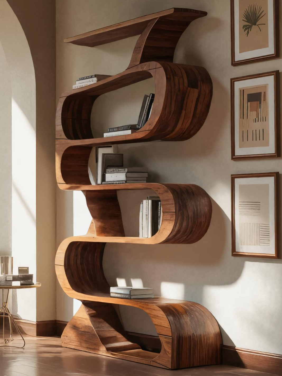 Modern Bookshelf With Curved Design For Living Room Lynnsnail