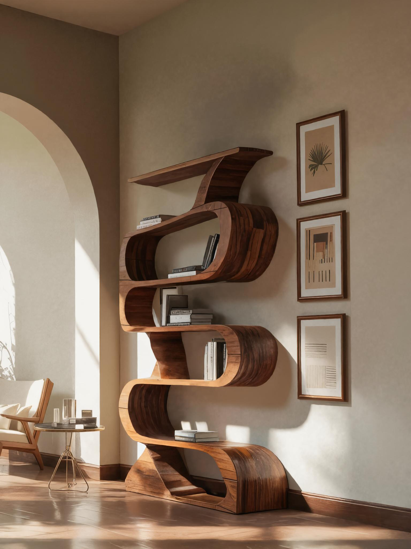 Modern Bookshelf With Curved Design For Living Room Lynnsnail