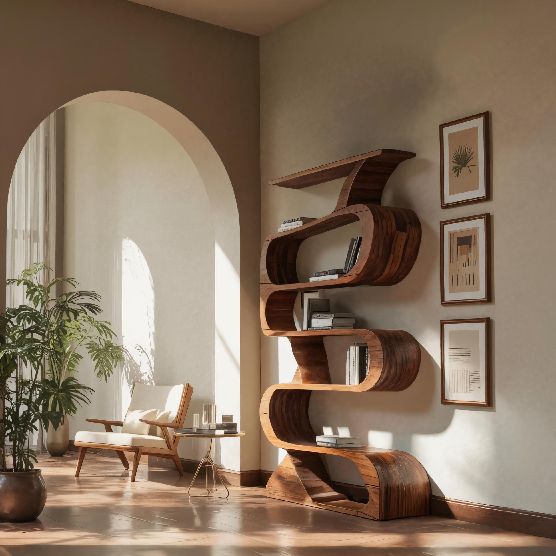 Modern Bookshelf With Curved Design For Living Room Lynnsnail