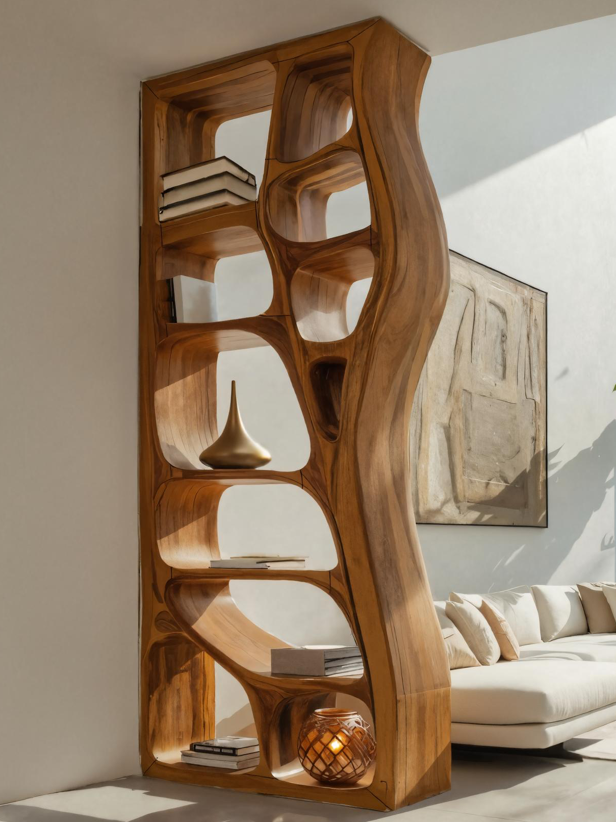Modern Sculptural Bookshelf Room Divider For Living Room Lynnsnail