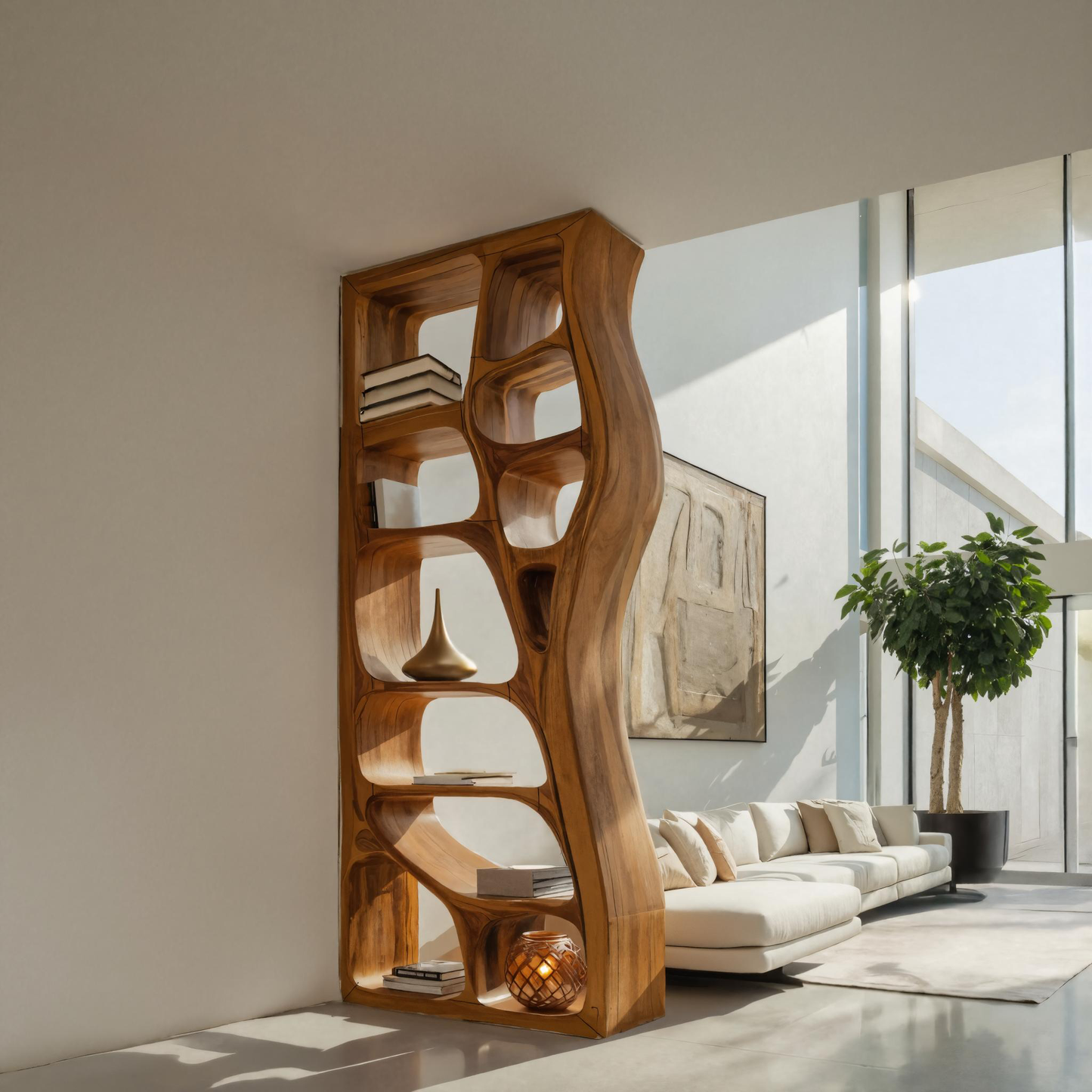 Modern Sculptural Bookshelf Room Divider For Living Room Lynnsnail