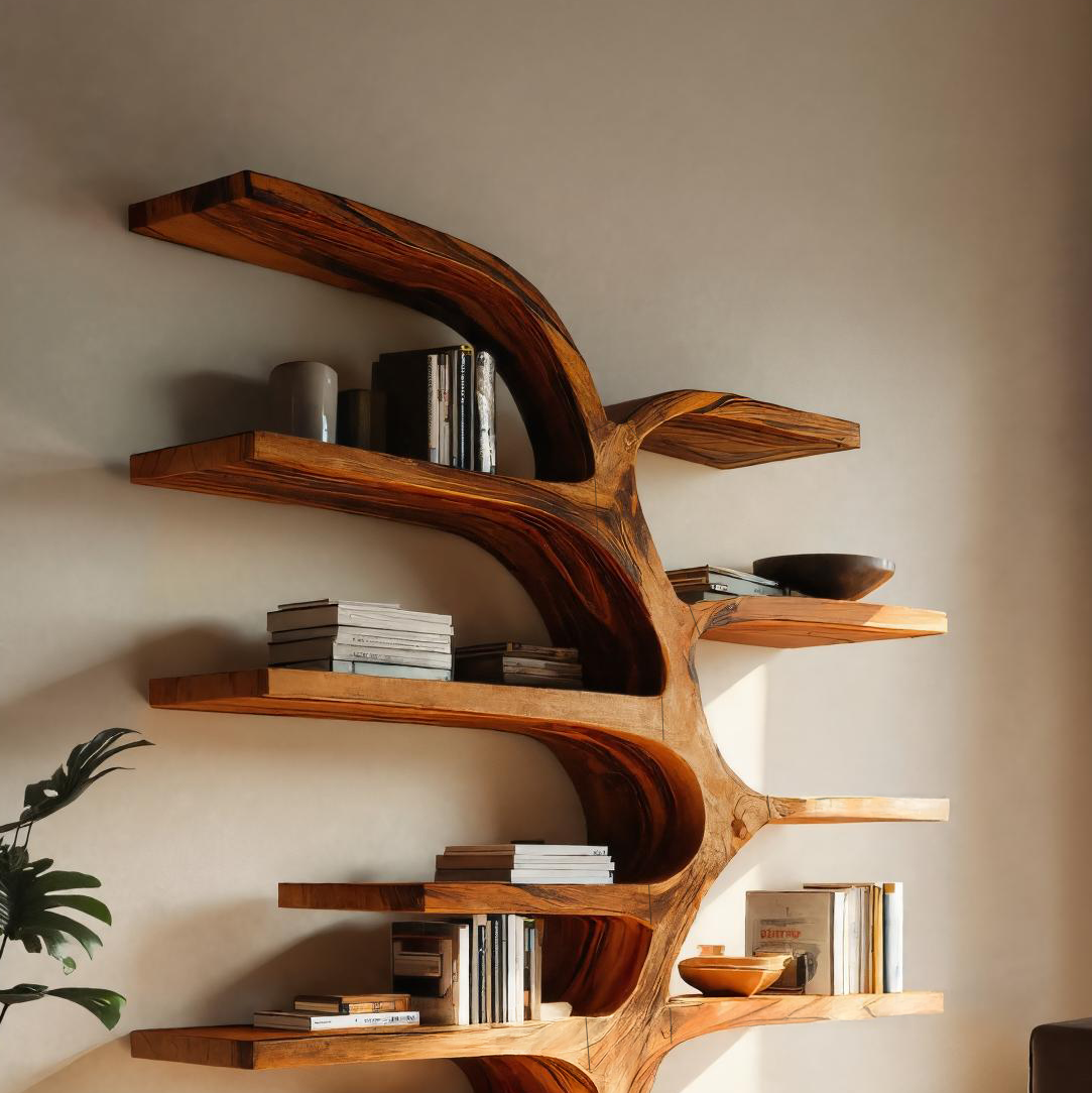 Handcrafted Curved Bookshelf For Living Room Furniture Lynnsnail