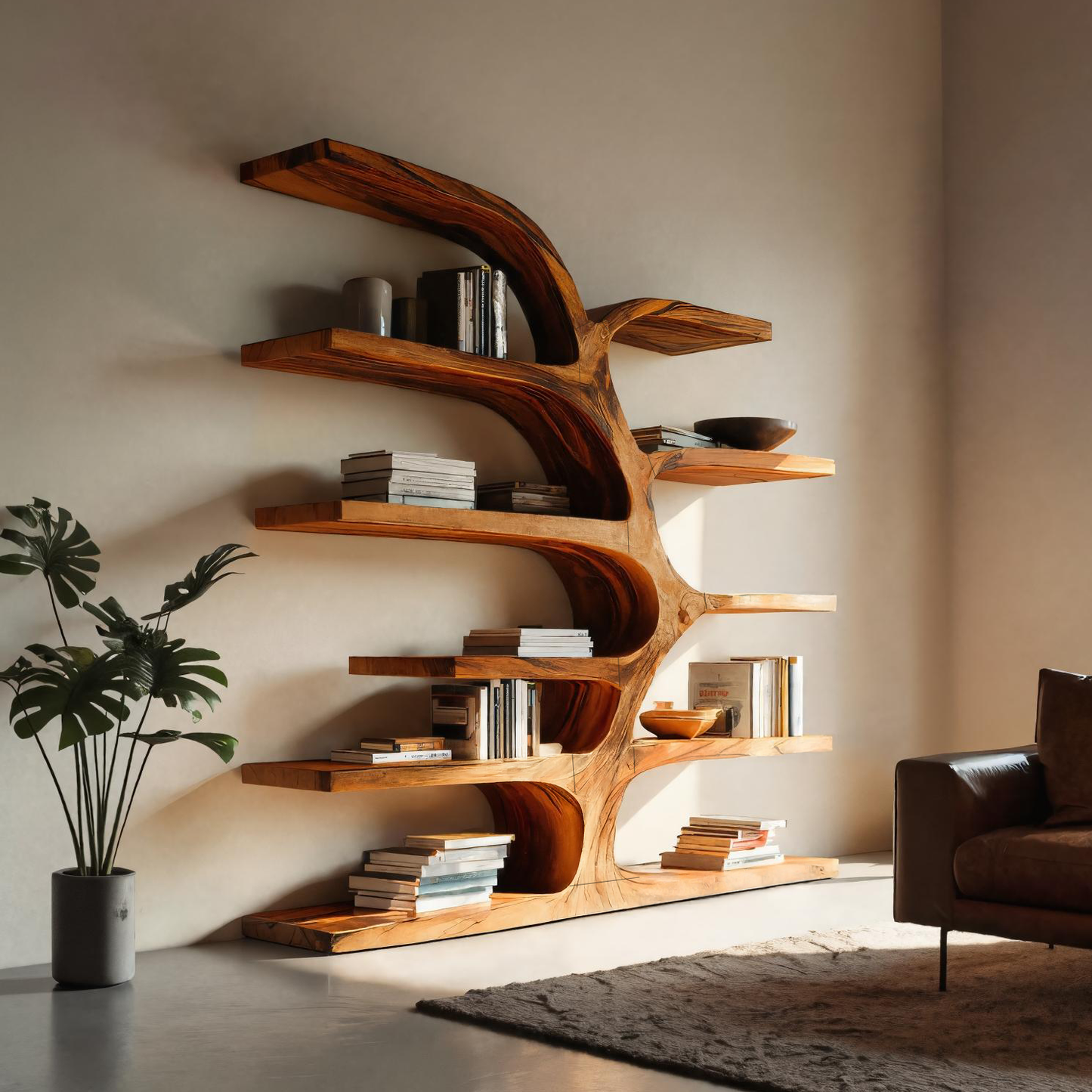 Handcrafted Curved Bookshelf For Living Room Furniture Lynnsnail