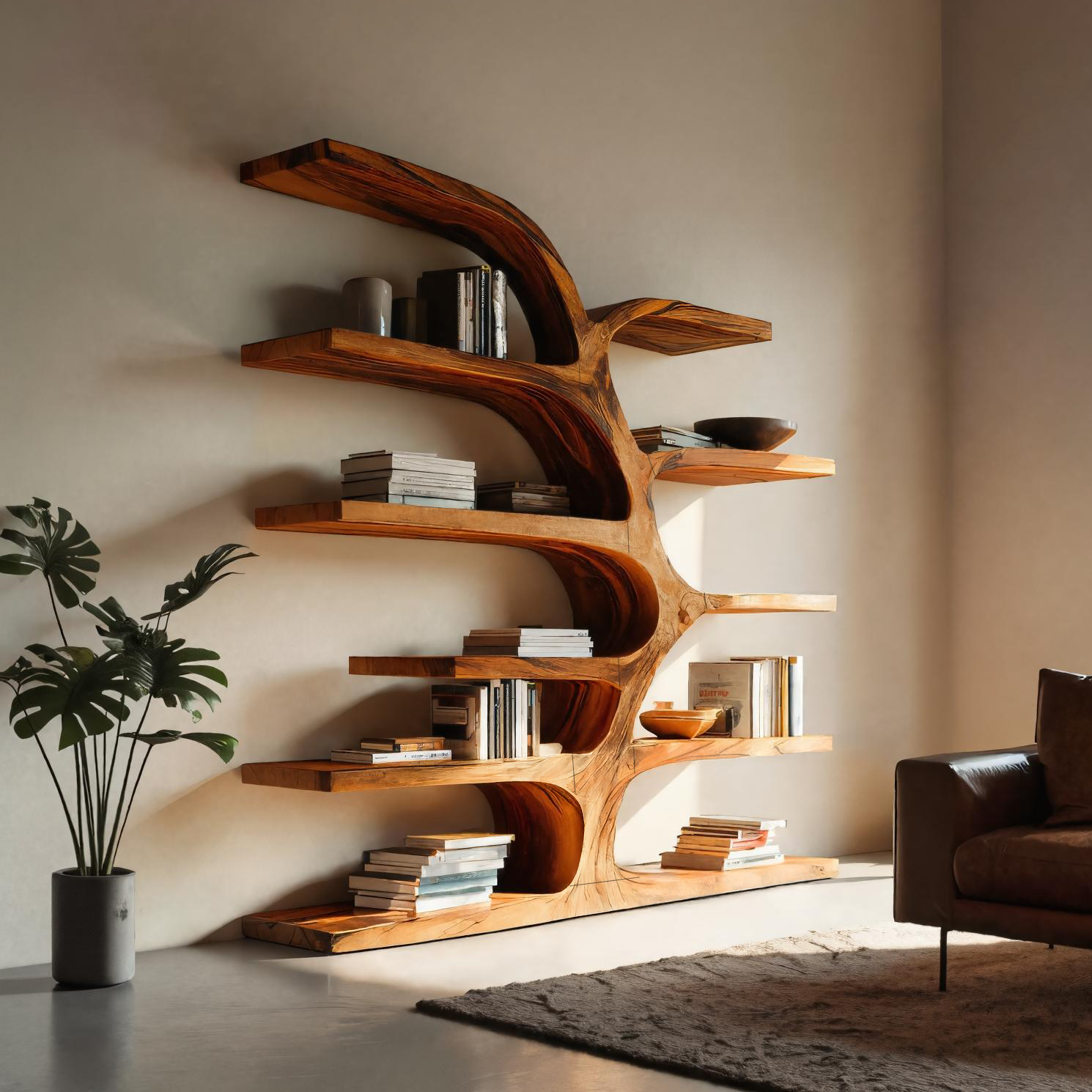 Handcrafted Curved Bookshelf For Living Room Furniture Lynnsnail