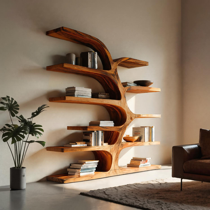 Handcrafted Curved Bookshelf For Living Room Furniture Lynnsnail