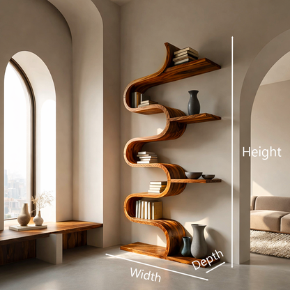 Modern Sculptural Wooden Wave Bookshelf For Living Space Lynnsnail