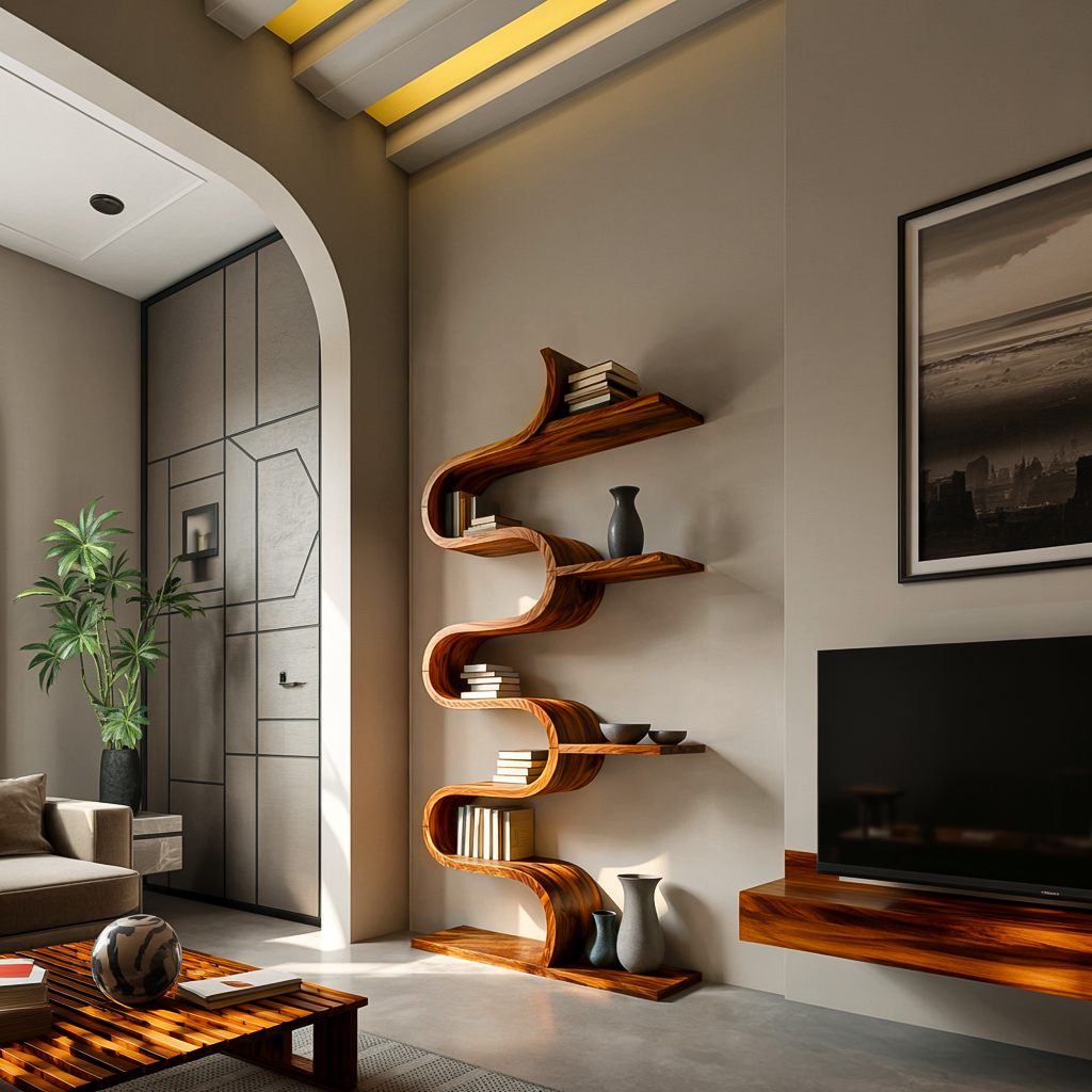 Modern Sculptural Wooden Wave Bookshelf For Living Space Lynnsnail