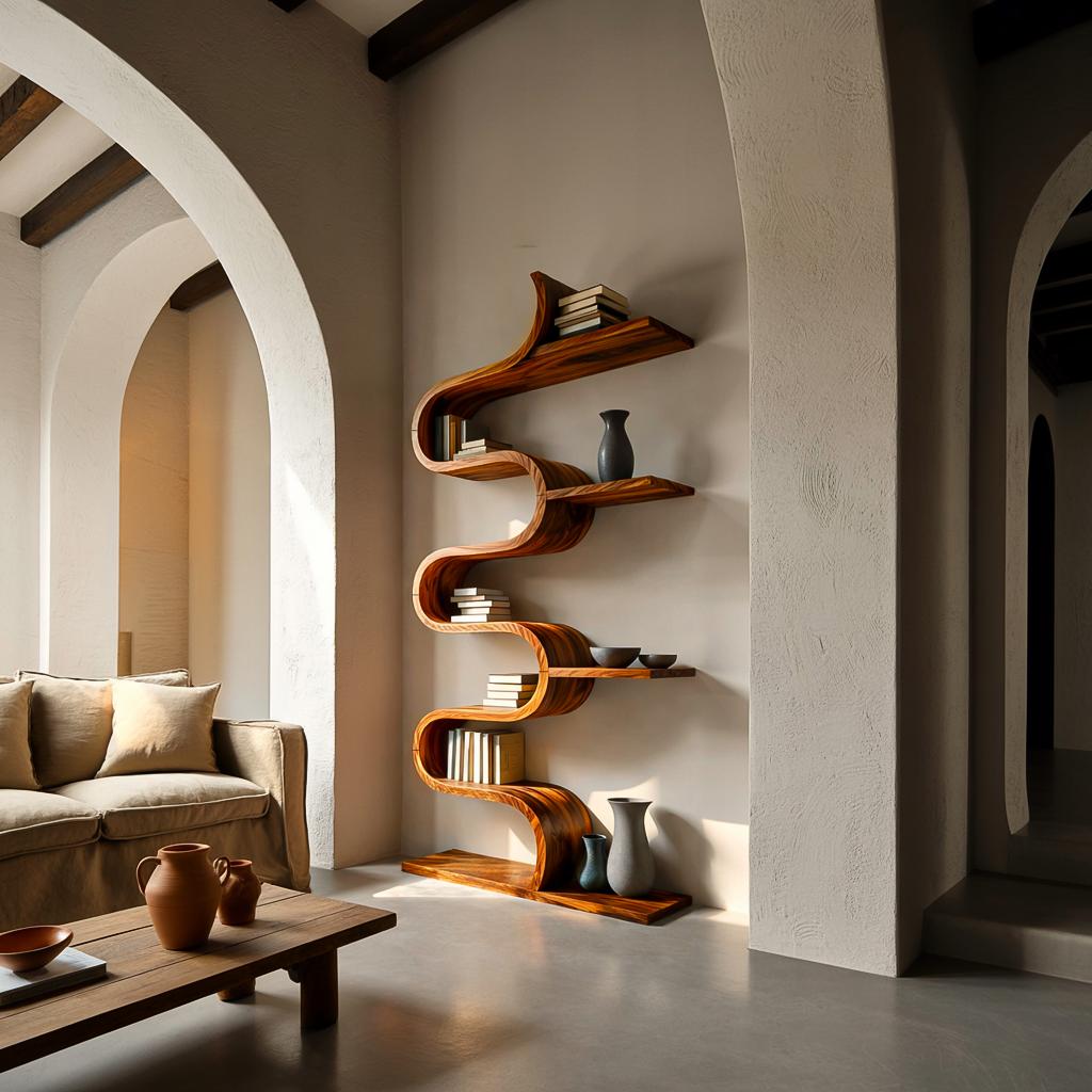 Modern Sculptural Wooden Wave Bookshelf For Living Space Lynnsnail