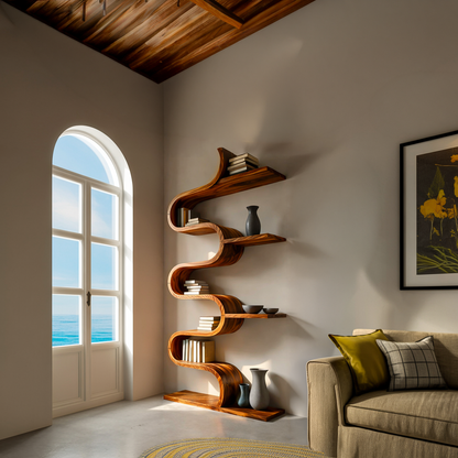 Modern Sculptural Wooden Wave Bookshelf For Living Space Lynnsnail
