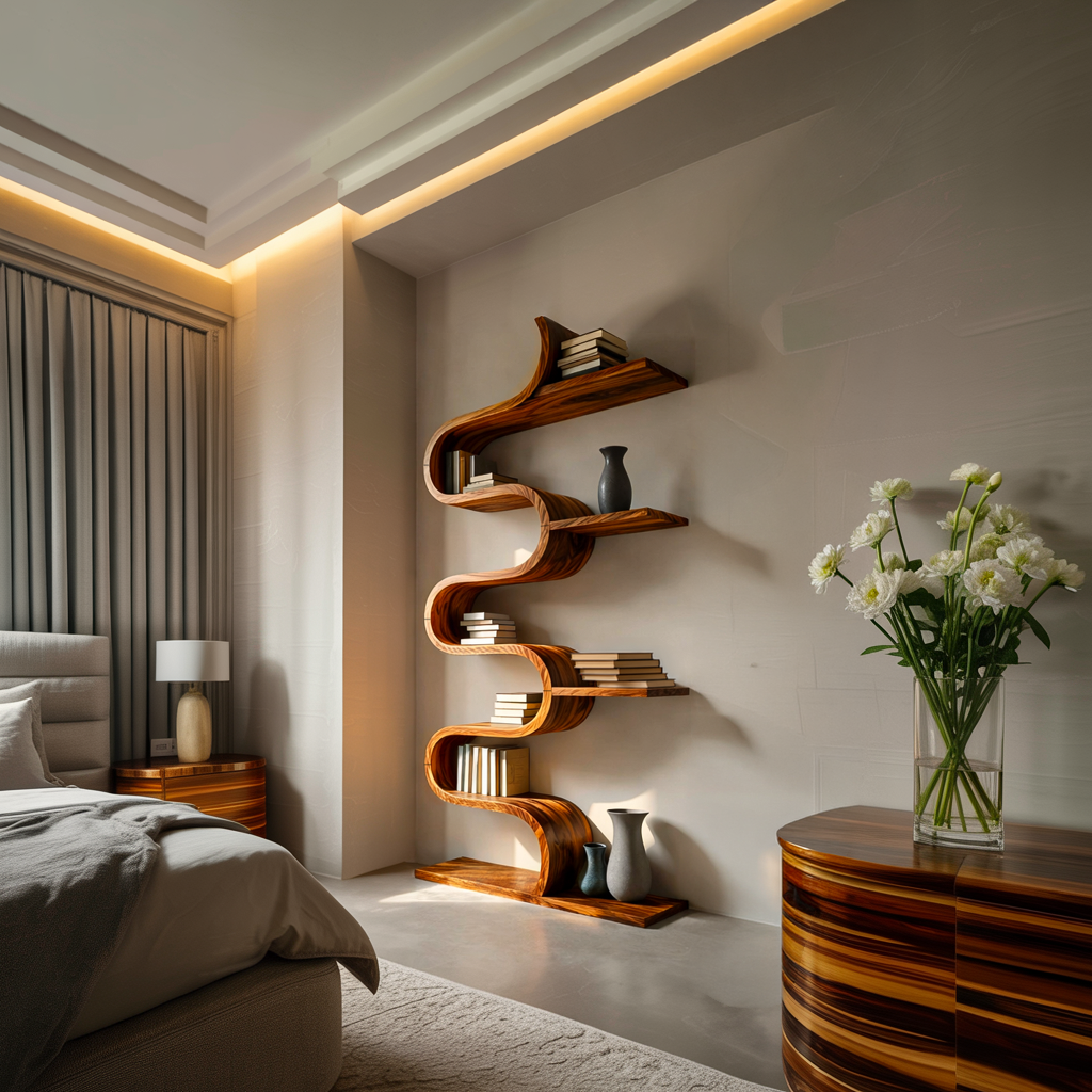 Modern Sculptural Wooden Wave Bookshelf For Living Space Lynnsnail