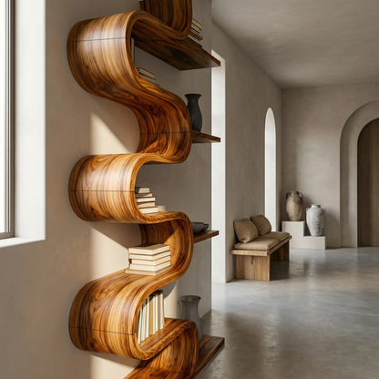 Modern Sculptural Wooden Wave Bookshelf For Living Space Lynnsnail