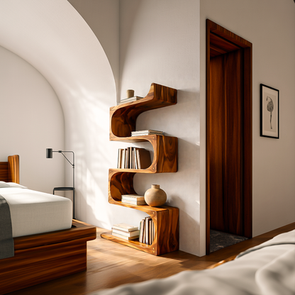 Modern Wooden Flowing Carved Bookshelf For Living Room Lynnsnail