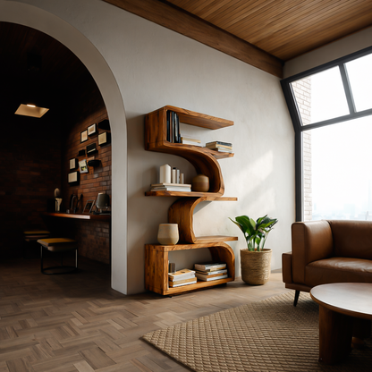 Organic Curved Wooden Bookshelf For Home Decor Lynnsnail