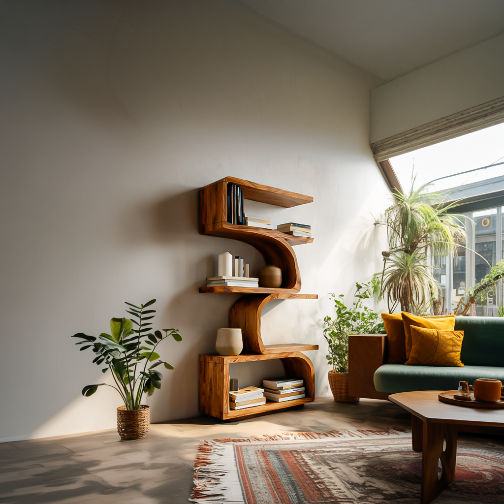 Organic Curved Wooden Bookshelf For Home Decor Lynnsnail