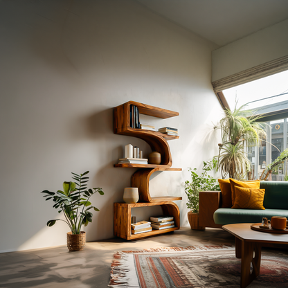 Organic Curved Wooden Bookshelf For Home Decor Lynnsnail