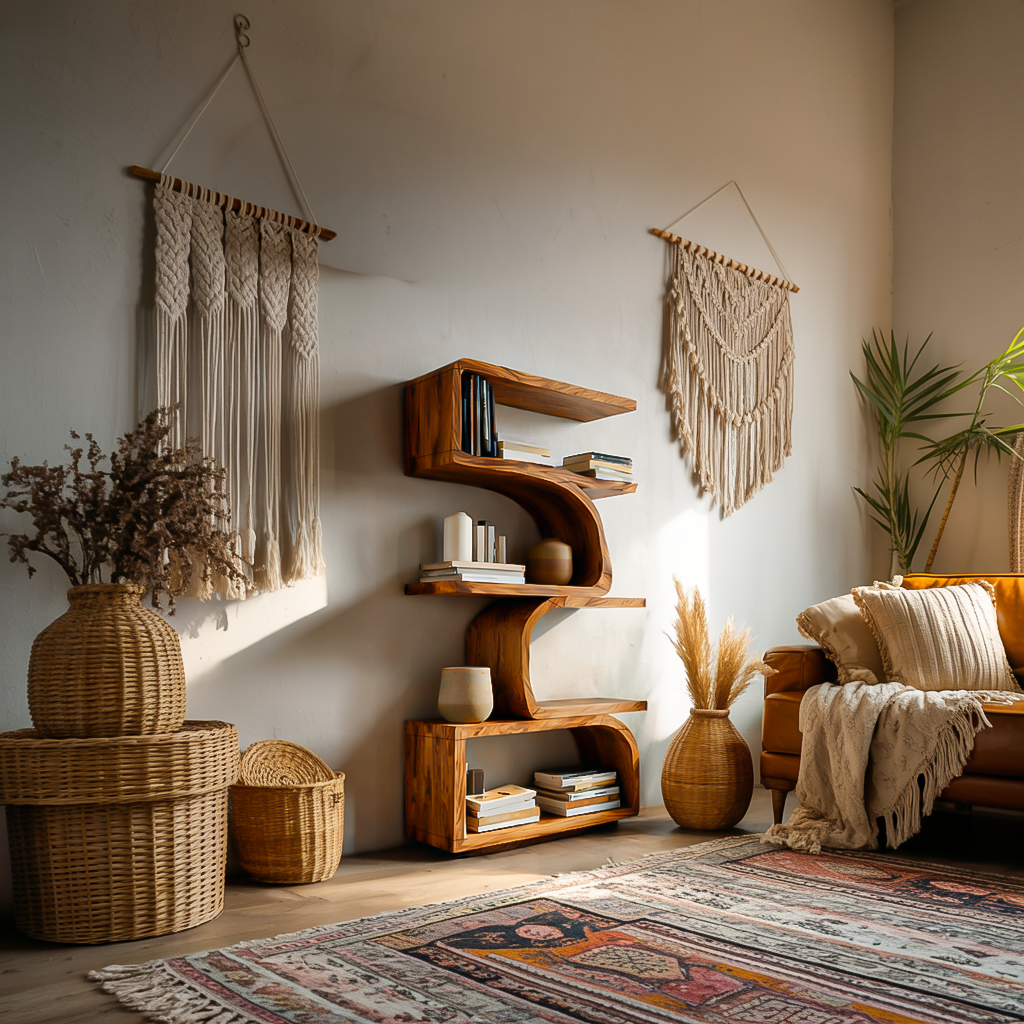 Organic Curved Wooden Bookshelf For Home Decor Lynnsnail