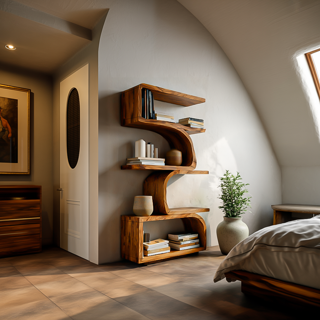 Organic Curved Wooden Bookshelf For Home Decor Lynnsnail