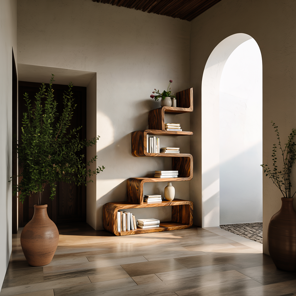Minimalist Wooden Curved Bookshelf For Modern Interior Lynnsnail