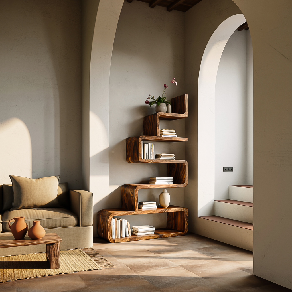 Minimalist Wooden Curved Bookshelf For Modern Interior Lynnsnail