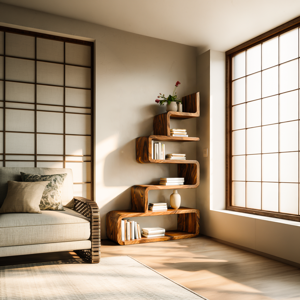 Minimalist Wooden Curved Bookshelf For Modern Interior Lynnsnail