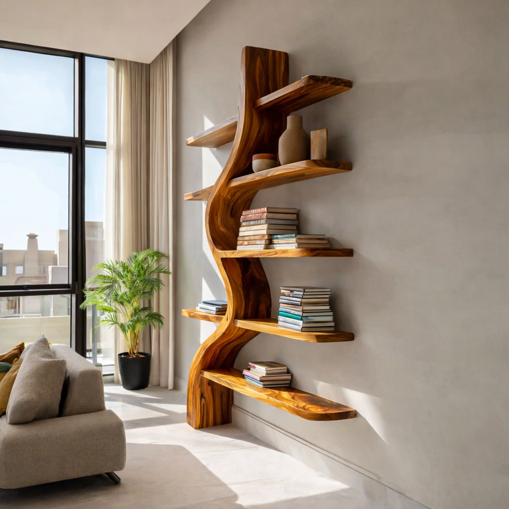 Artistic Wooden Bookshelf For Japandi Modern Interior Lynnsnail