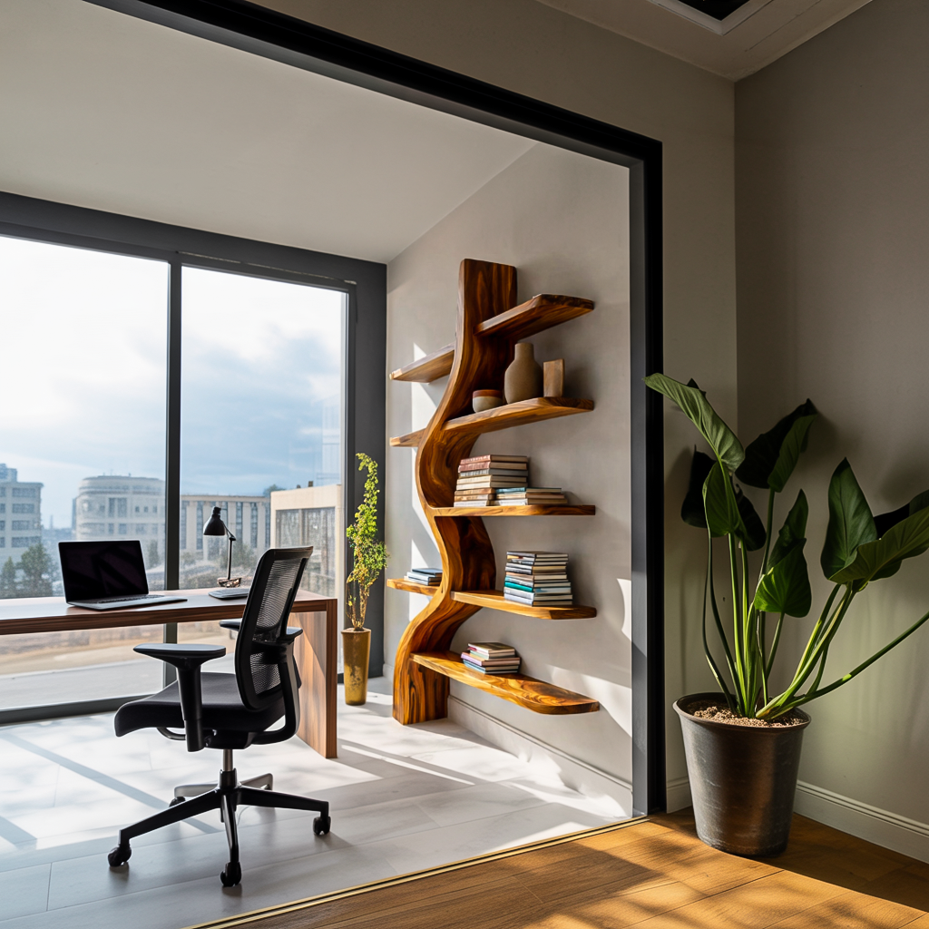 Artistic Wooden Bookshelf For Japandi Modern Interior Lynnsnail