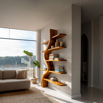 Artistic Wooden Bookshelf For Japandi Modern Interior Lynnsnail