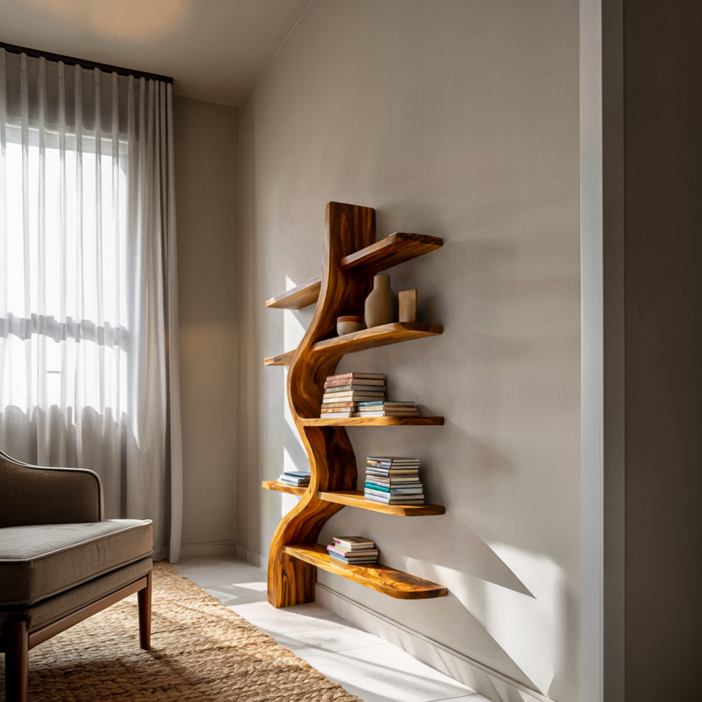 Artistic Wooden Bookshelf For Japandi Modern Interior Lynnsnail