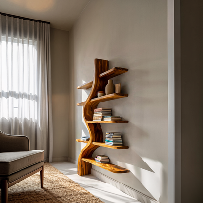 Artistic Wooden Bookshelf For Japandi Modern Interior Lynnsnail