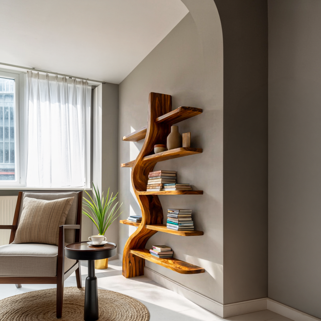 Artistic Wooden Bookshelf For Japandi Modern Interior Lynnsnail