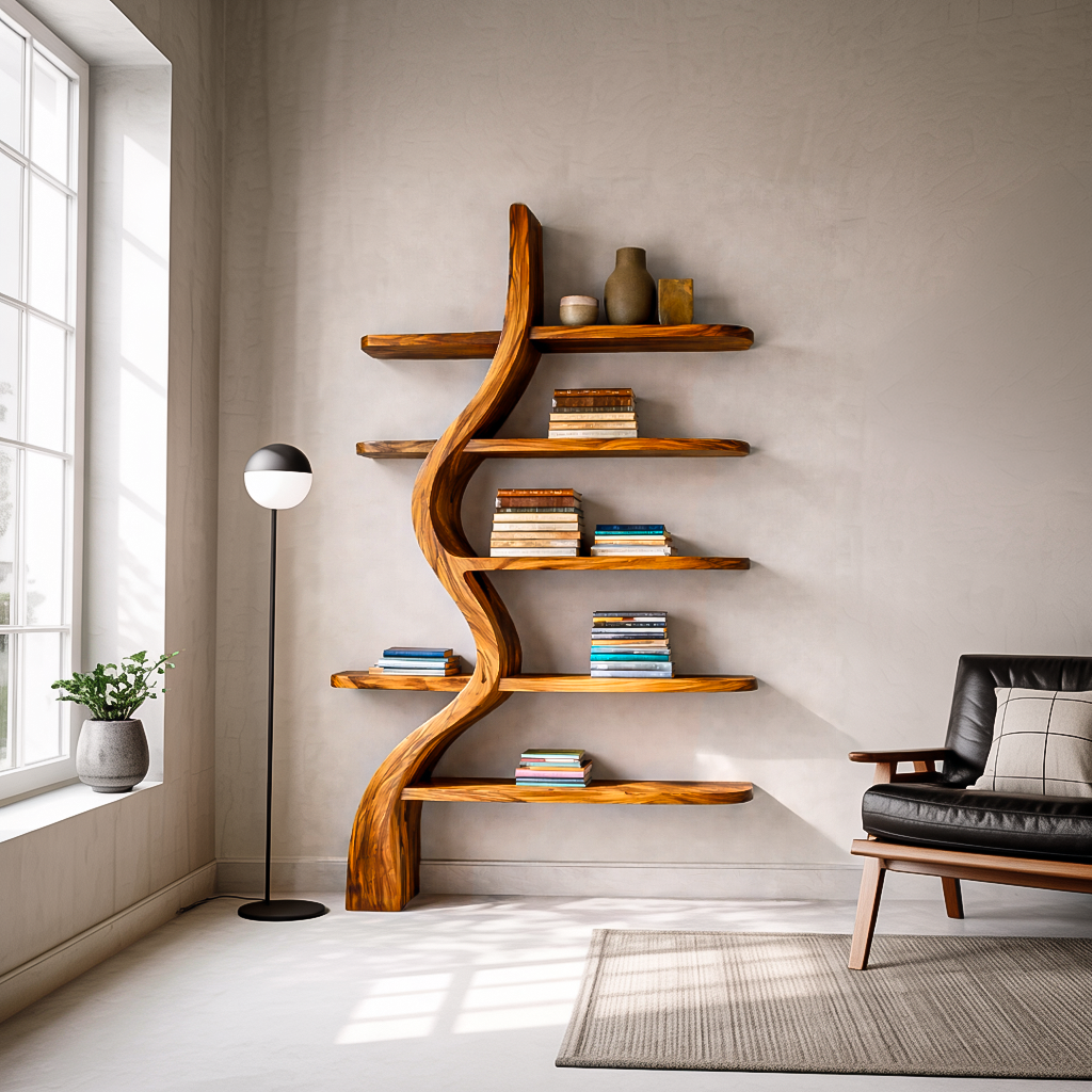 Artistic Wooden Bookshelf For Japandi Modern Interior Lynnsnail