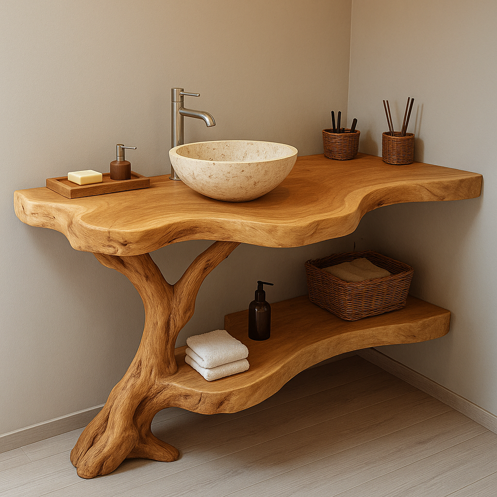 Handcrafted Solid Wood Bathroom Vanity – Organic Live Edge Design with Natural Tree Form Lynnsnail