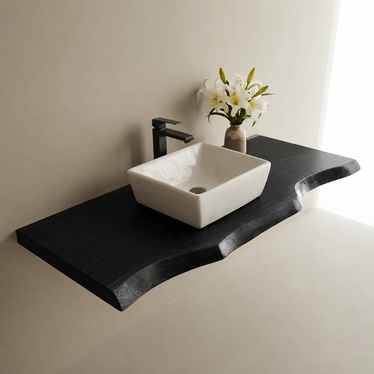 Live Edge Vanity Shelf | Solid Wood Floating Bathroom Countertop Lynnsnail