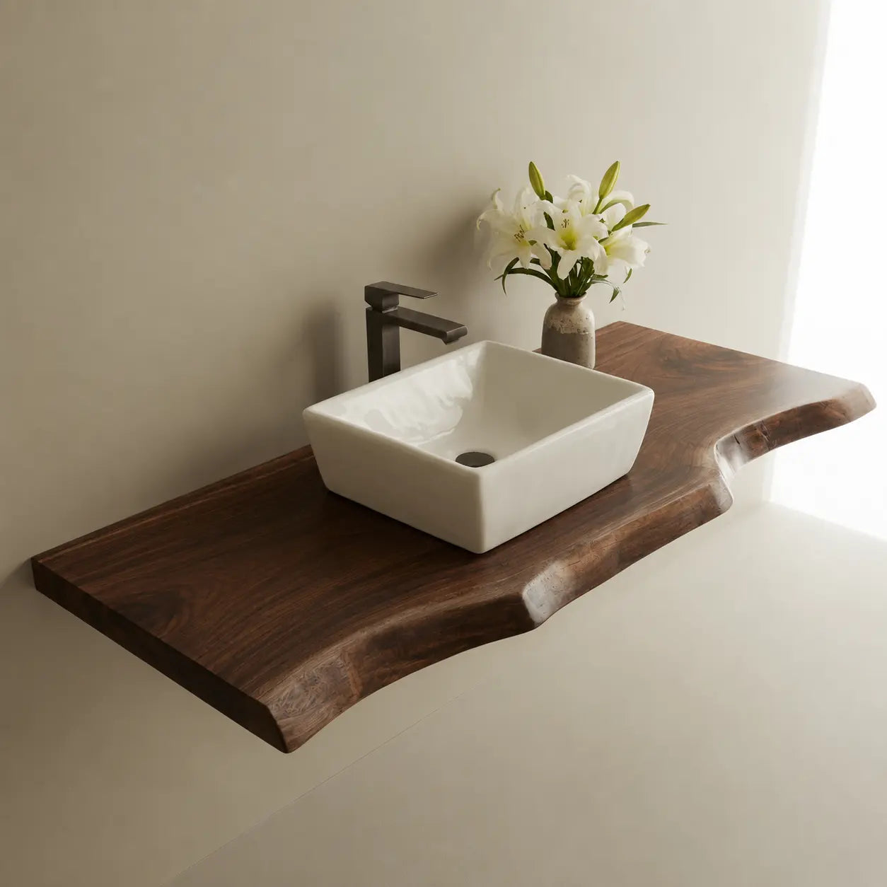 Live Edge Vanity Shelf | Solid Wood Floating Bathroom Countertop Lynnsnail