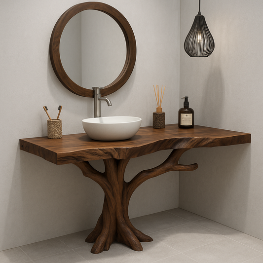 Handcrafted Solid Wood Bathroom Vanity – Organic Tree Branch Base with Vessel Sink Design Lynnsnail