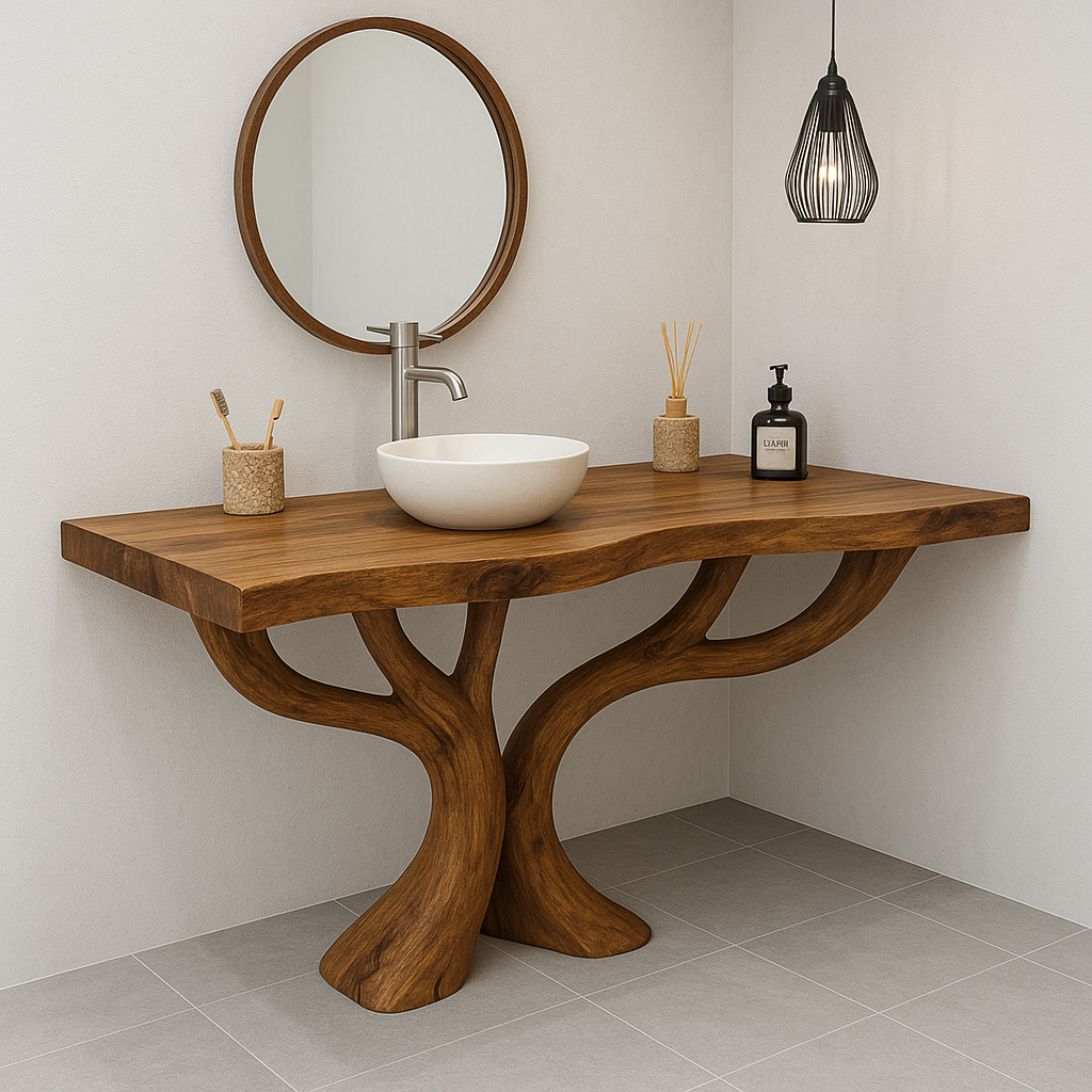 Handcrafted Solid Wood Bathroom Vanity – Sculptural Double Branch Base, Organic Modern Design Lynnsnail