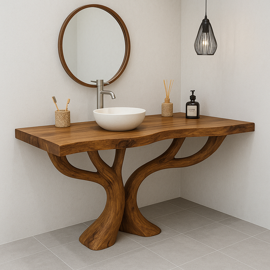Handcrafted Solid Wood Bathroom Vanity – Sculptural Double Branch Base, Organic Modern Design Lynnsnail