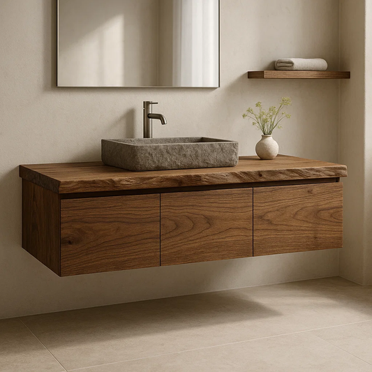 Handcrafted Solid Wood Floating Vanity - 3-Drawer Live Edge Walnut for Vessel Sink Lynnsnail