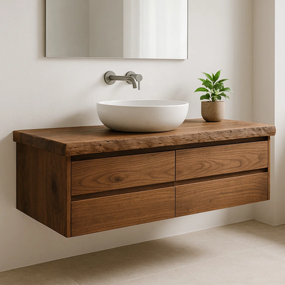 Handcrafted Solid Wood Floating Vanity - Live Edge Walnut Console with Max Storage 4-Drawer Lynnsnail