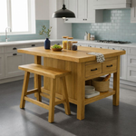 Solid Wood Kitchen Island with Seating & Drawers – Modern Farmhouse Prep Table