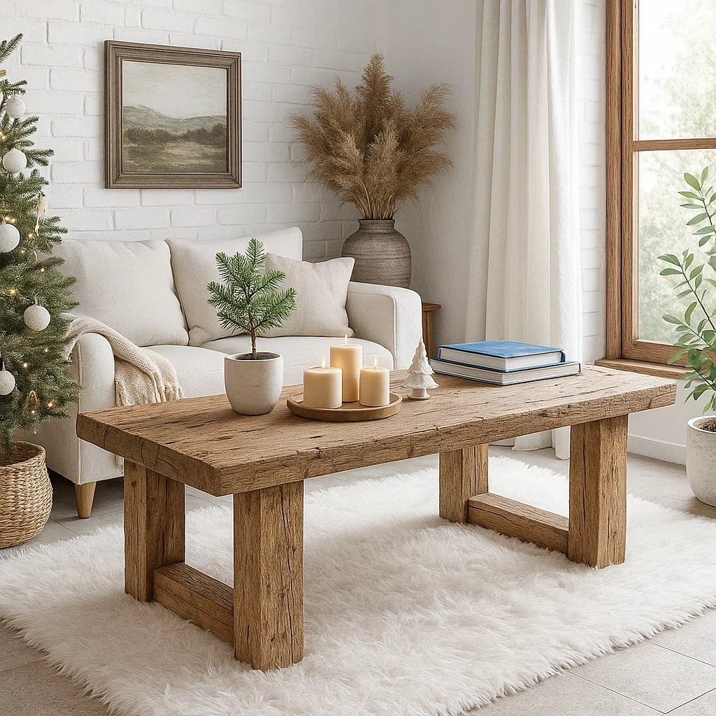 Handcrafted Solid Wood Coffee Table – Rustic Farmhouse Style with Natural Texture Finish Lynnsnail