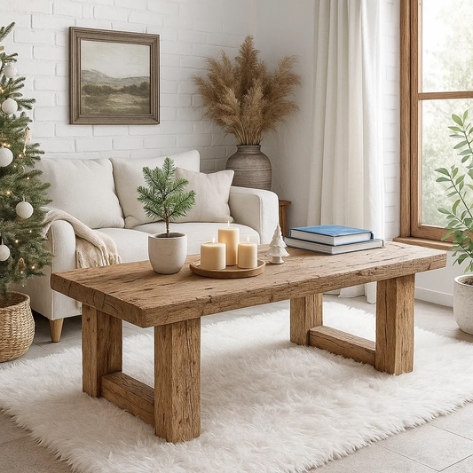 Handcrafted Solid Wood Coffee Table – Rustic Farmhouse Style with Natural Texture Finish Lynnsnail