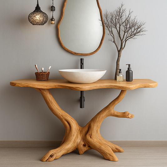 Handcrafted Solid Wood Bathroom Vanity – Organic Tree Root Design with Natural Live Edge Lynnsnail