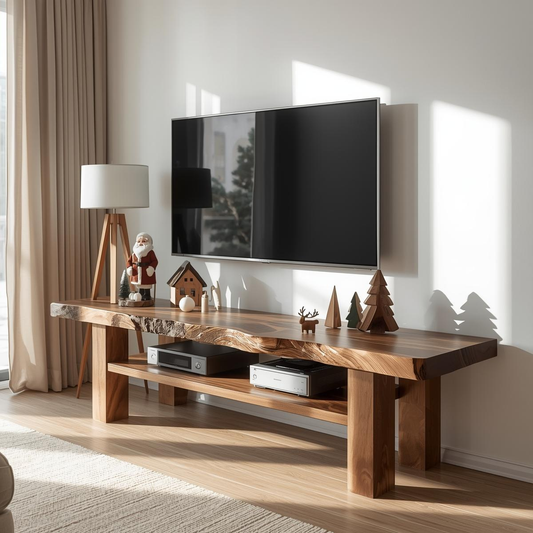 Handcrafted Solid Wood Live Edge TV Stand with Natural Finish for Modern and Rustic Interiors Lynnsnail