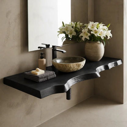 Live Edge Floating Vanity Shelf | Solid Wood Wall-Mounted Bathroom Counter Lynnsnail