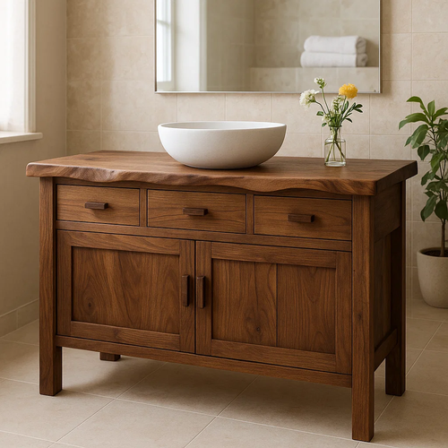 Handcrafted Solid Wood Bathroom Vanity - Live Edge Top, 3 Drawers & Double Door Cabinet Lynnsnail