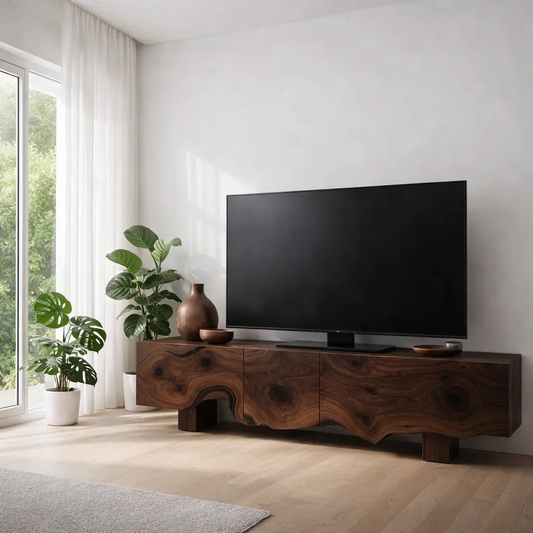 Solid Wood TV Cabinet with Live Edge – Natural Oak Media Console