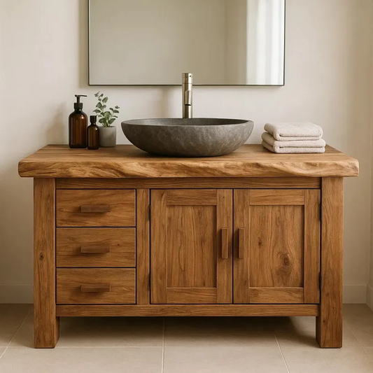 Handcrafted Solid Wood Bathroom Vanity with Drawers and Cabinet Doors – Rustic Farmhouse Vanity Furniture for Storage Lynnsnail