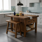 Solid Wood Kitchen Island with Seating & Drawers – Modern Farmhouse Prep Table